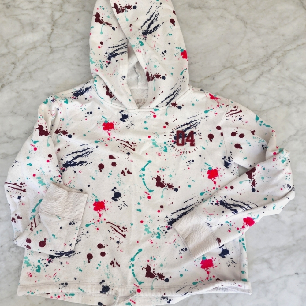 JUSTICE multi color splatter paint pattern hoodie